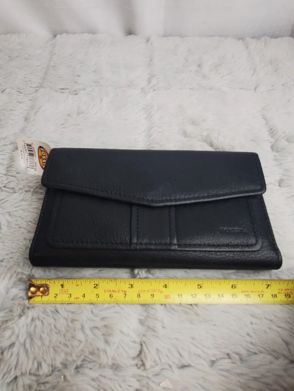 NWT Vintage Fossil Black Leather Tri Fold Wallet Coin Dept & Removable Checkbook